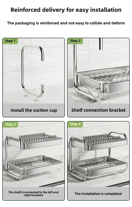 2- or 3-Tier Stainless Steel Dish Rack — Deep Plate & Bowl Drainer