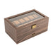 24-Slot Watch Box — Brown PU & Wood Display Case with Glass Lid