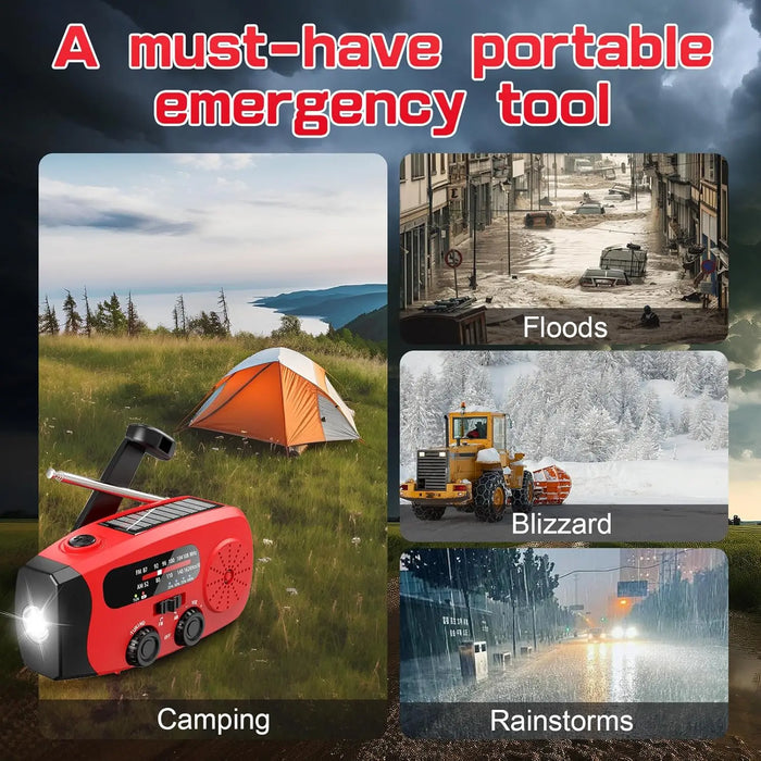 2000mAh Hand‑Crank Emergency Radio with LED Torch, USB & Solar Charging