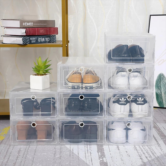 Transparent 6-Pack Shoe Storage Boxes — Thickened, Foldable, Dustproof & Stackable