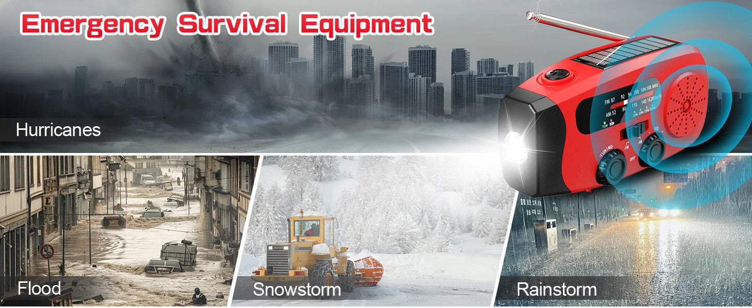 2000mAh Rechargeable Hand‑Crank Emergency Radio with LED SOS and USB Charger