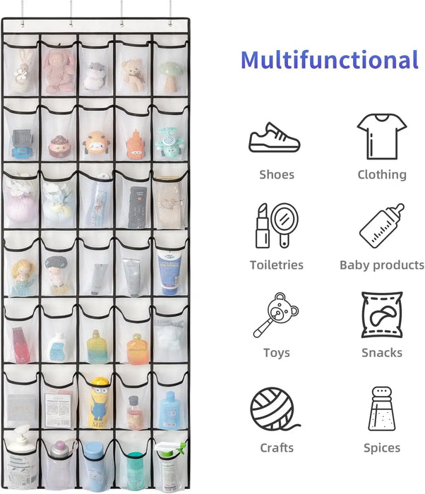 35-Pocket Over-the-Door Shoe Organiser – Breathable Mesh Hanging Storage