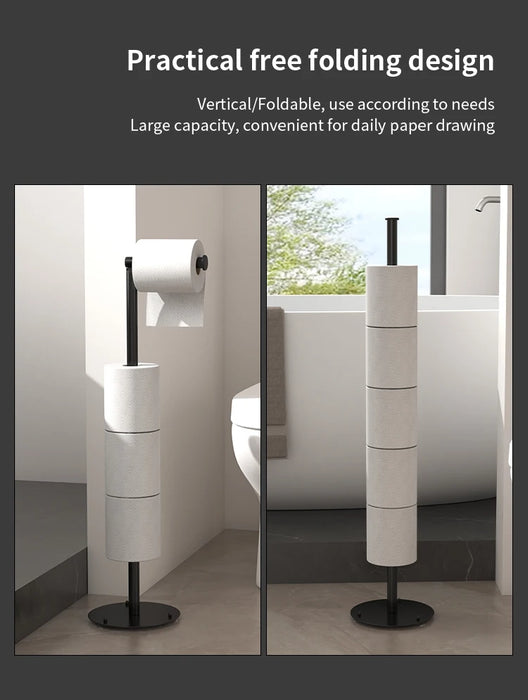 Foldable Floor-Standing Toilet Roll Holder with Reinforced Base, Standalone Dispenser