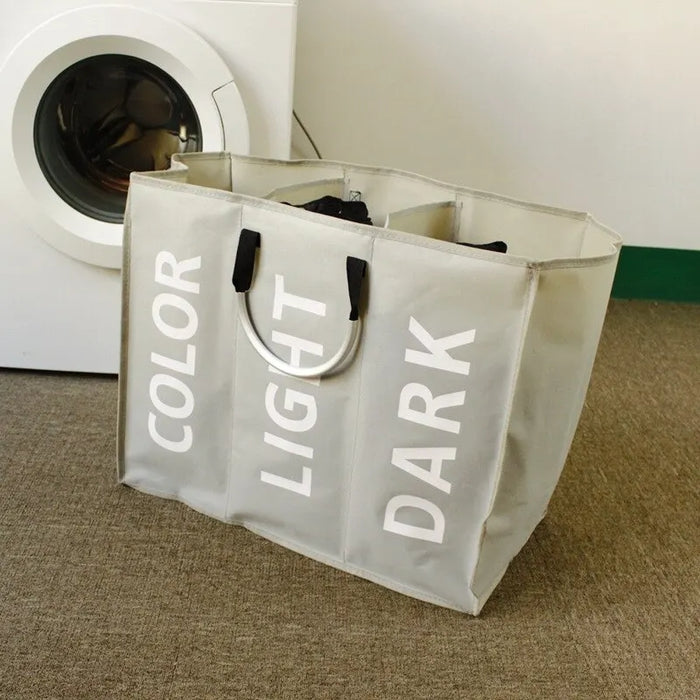 3-Compartment Foldable Laundry Hamper Bag – Waterproof Oxford Fabric