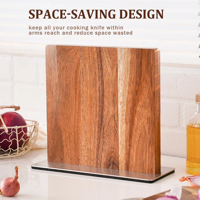 Acacia Wood Magnetic Knife Block with Stainless Steel Base