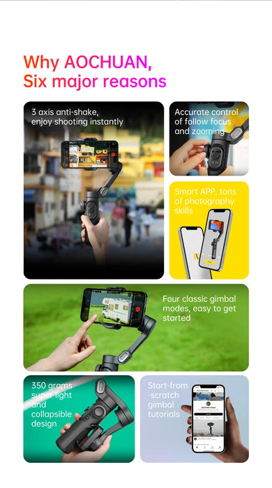 3-Axis Handheld Gimbal Stabiliser SmartXE — AI Face Tracking for iPhone & Android