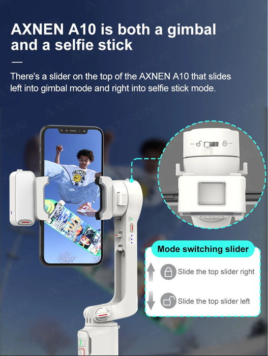 A10 Handheld Smartphone Gimbal with Fill Light, Extension Rod & Remote — for iPhone & Samsung