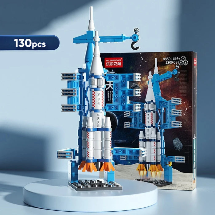 107-Piece DIY Space Rocket & Spaceship Building Set — Launch Centre Model (Plastic Bricks)