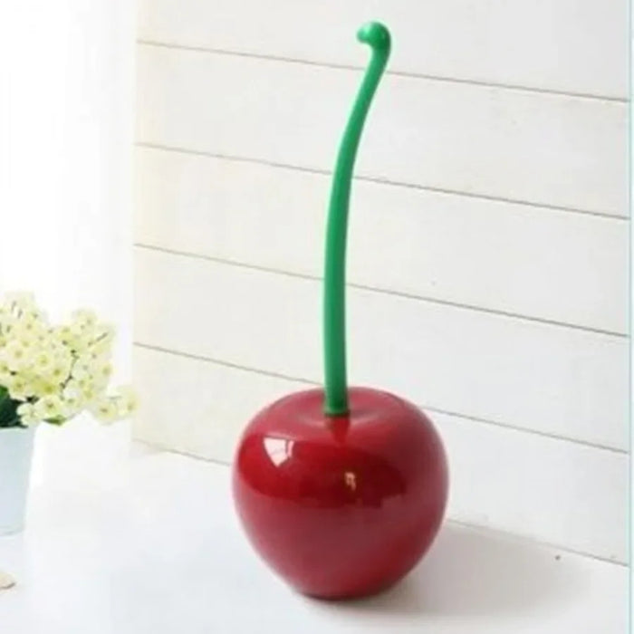 Cherry-Shaped Toilet Brush & Holder — Wine Red, Thick Head, Anti-Slip Handle