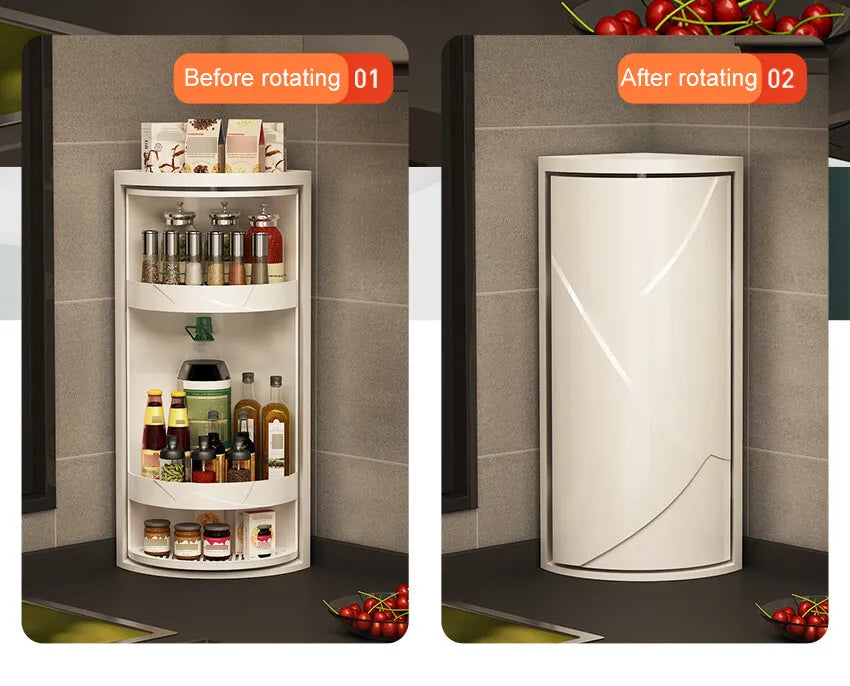Rotating Adjustable Multi‑Tier Kitchen Corner Shelf – PP Spice & Bottle Organiser