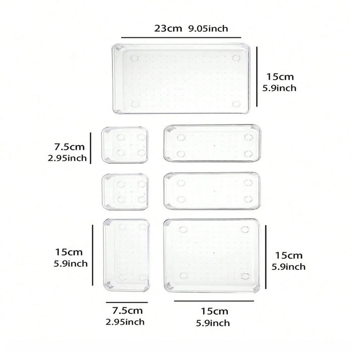 7-Piece Clear Plastic Drawer Organiser Set for Desk & Bathroom
