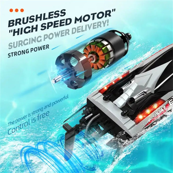 HXJRC HJ816 PRO RTR - 55km/h 2.4G Brushless High Speed RC Boat with Capsized Reset & LED Lights - Waterproof Electric Racing Speedboat for Lakes, Pools & Remote Control Enthusiasts - Shopsta EU