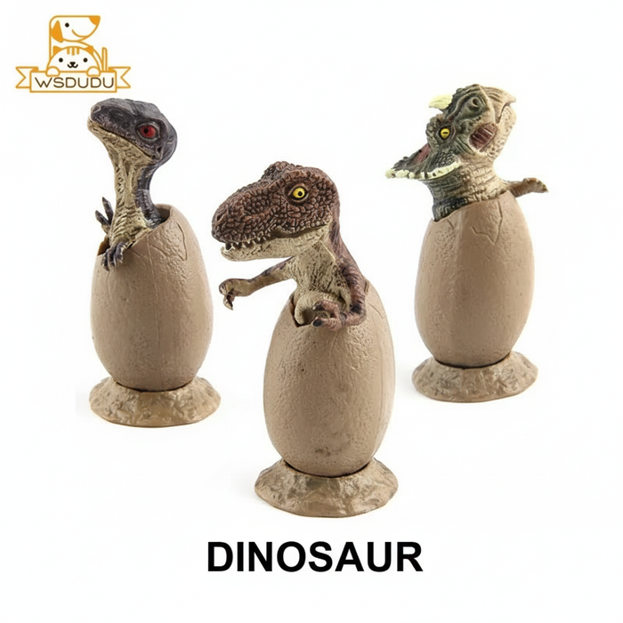 3PCS Hatching Dinosaur Eggs – T‑Rex, Triceratops & Raptor PVC Model Set