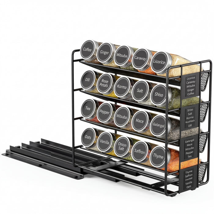 Slide Spice Rack Organizer — 2- or 4-Tier Pull-Out Metal Spice Drawer for Kitchen & Dining