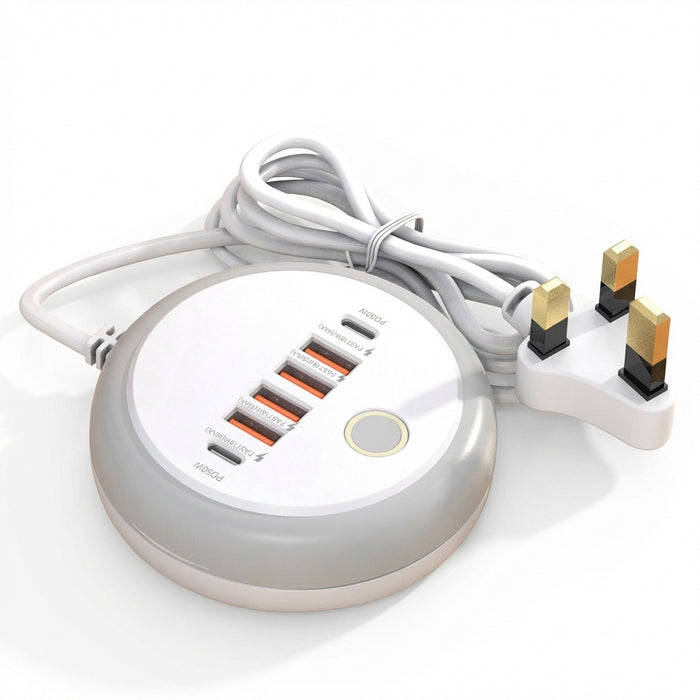 50W 6‑Port USB PD Desktop Charger — 2×USB‑C & 4×USB‑A