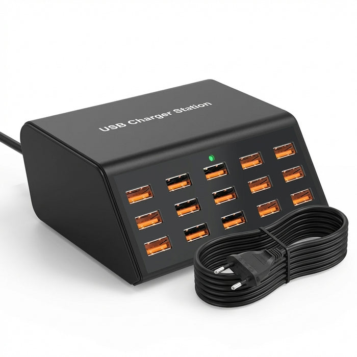 100W 15-Port Desktop USB Charger Station — Fast Charge for iPhone, iPad & Samsung
