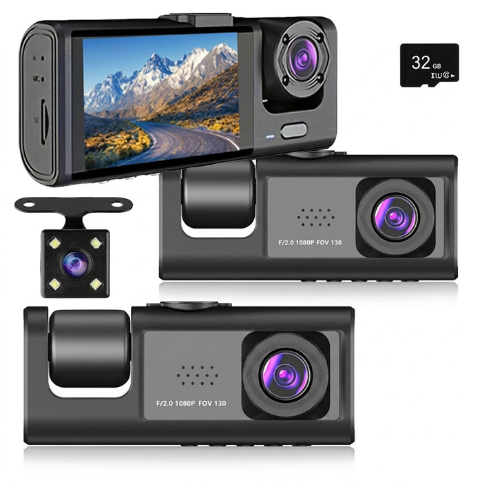 Dash Cam 1080p Full HD with IR Night Vision, 2-inch IPS Screen — 2- or 3-Camera DVR