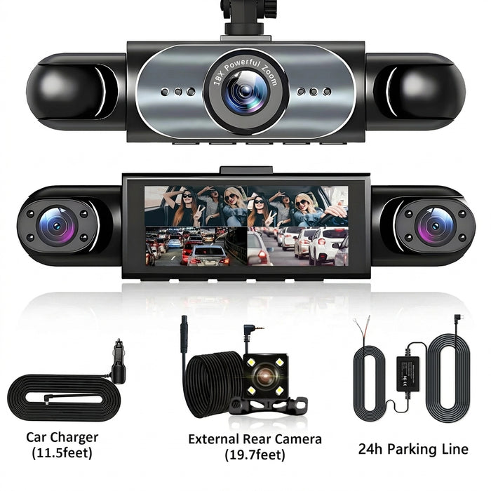 4‑Channel Dash Cam with 170° Front Lens, Night Vision & 24/7 Parking Monitor