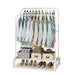 Double Rail Standing Clothes Rack with Mesh & Bottom Shelves — White or Black