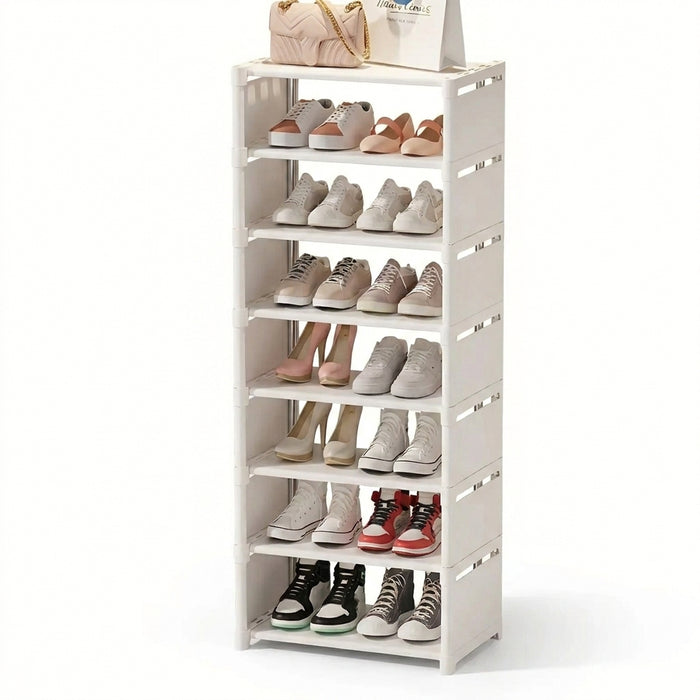 6/8-Tier Shoe Organiser — Metal Frame with Fabric Shelves, Space-Saving Rack