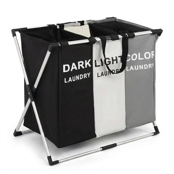 Foldable Waterproof Laundry Hamper — Large Oxford Storage, 1 or 3-Grid Options (Black/Grey)