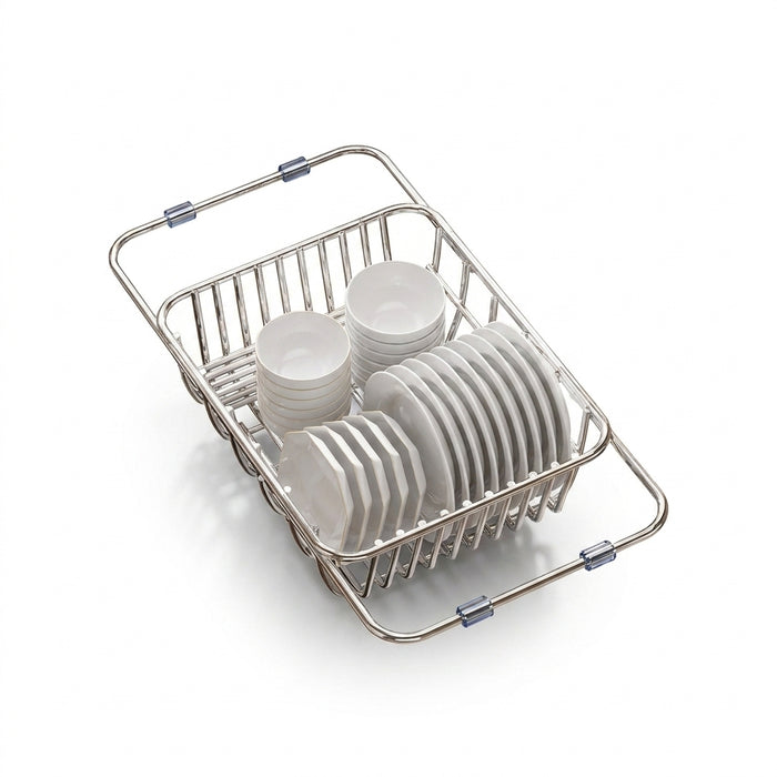 Telescopic Stainless Steel Sink Drainer Basket – Dish Rack Organiser