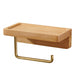 Wall-Mounted Toilet Roll Holder with Wood Shelf and Brass Fittings – Single Roll