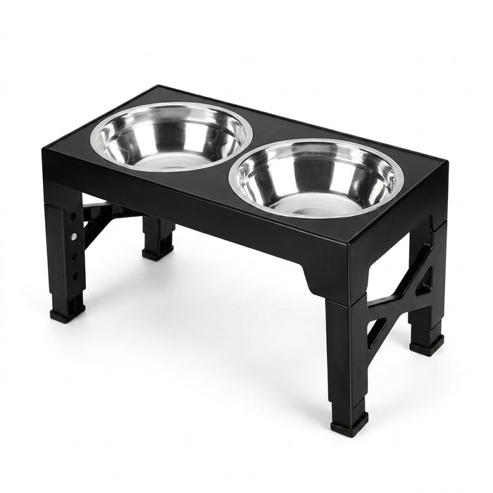 Adjustable Raised Dog Feeding Station with Two Stainless Steel Bowls - Black
