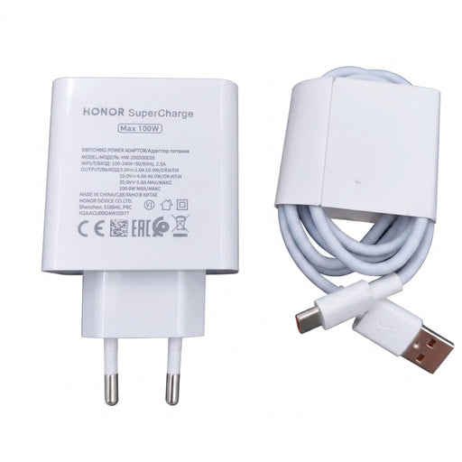 100W SuperCharge EU Wall Charger with 1m 6A USB-C Cable for Honor & Magic V series