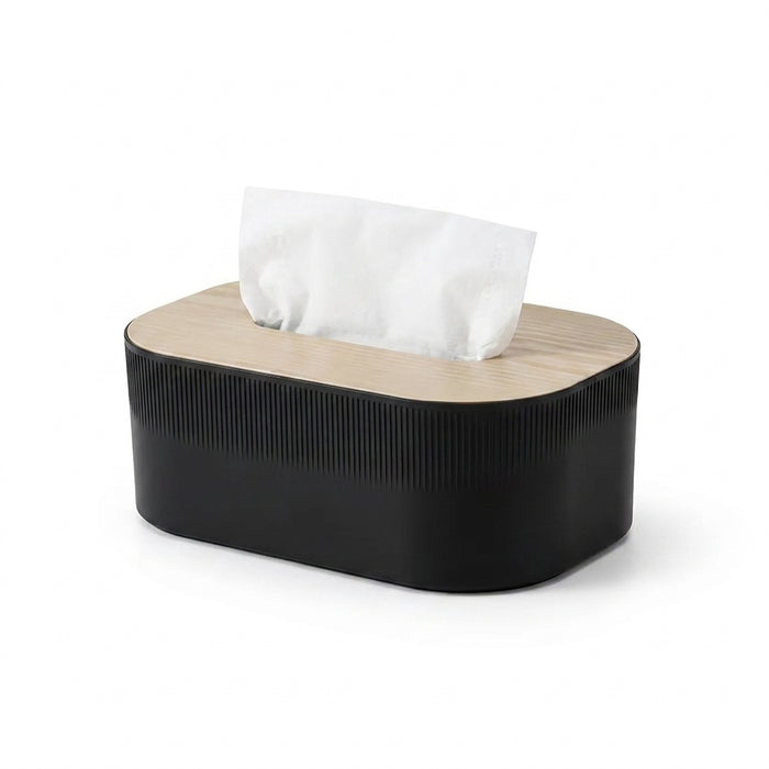 Bamboo & Solid Wood Tissue Box — Removable Napkin Holder, White or Black