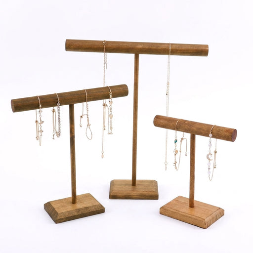 Wooden Jewellery T-Bar Bracelet Display Stand - Desktop Rack for Bracelets & Watches (S/M/L/3pcs)