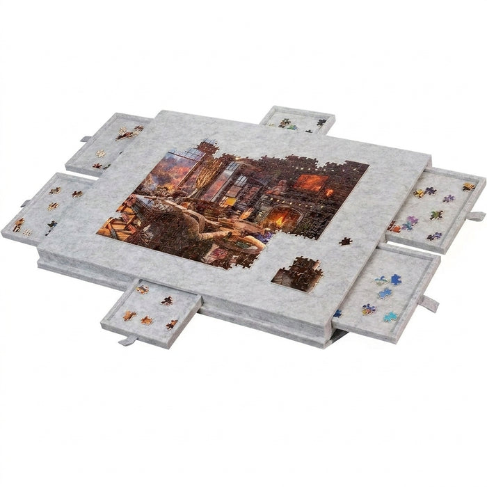 7-Piece Puzzle Storage Table with 6 Drawers — Felt Work Surface, Collapsible Organiser for 1000-Piece Jigsaws